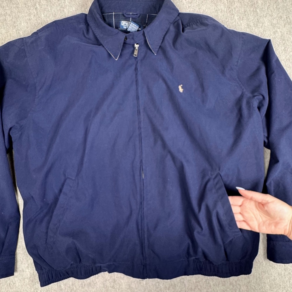 POLO RALPH LAUREN Mens XL Navy Blue Harrington Jacket Plaid Lined Windbreaker - Picture 9 of 9
